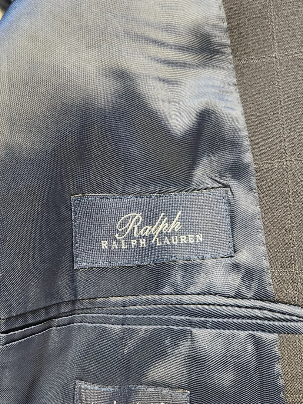 Ralph Lauren 100% Wool RRL Windowpane Blazer Sport Coat Men 50L Navy Blue EUC